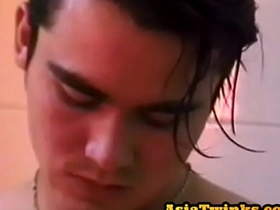 Asian handsome amateur twink jerks cock in the bathroom sweaty asian gay porn