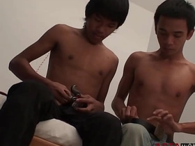 Asian twink gets tiedup and barebacked after blowing dick gay chinese boss porn